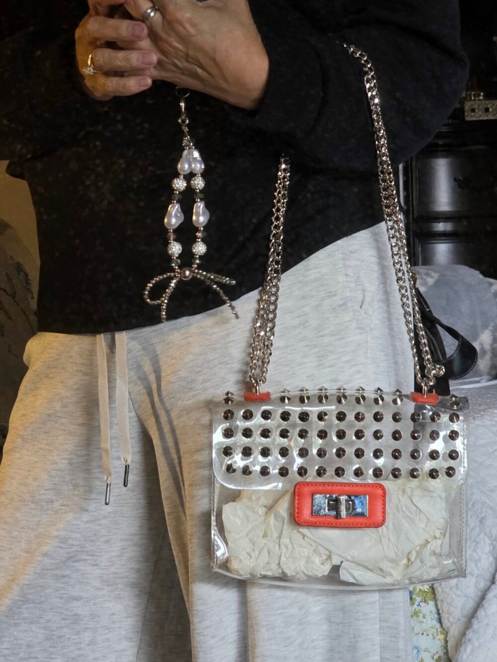Clear Studded Crossbody Bag Chain Strap Concert Stadium